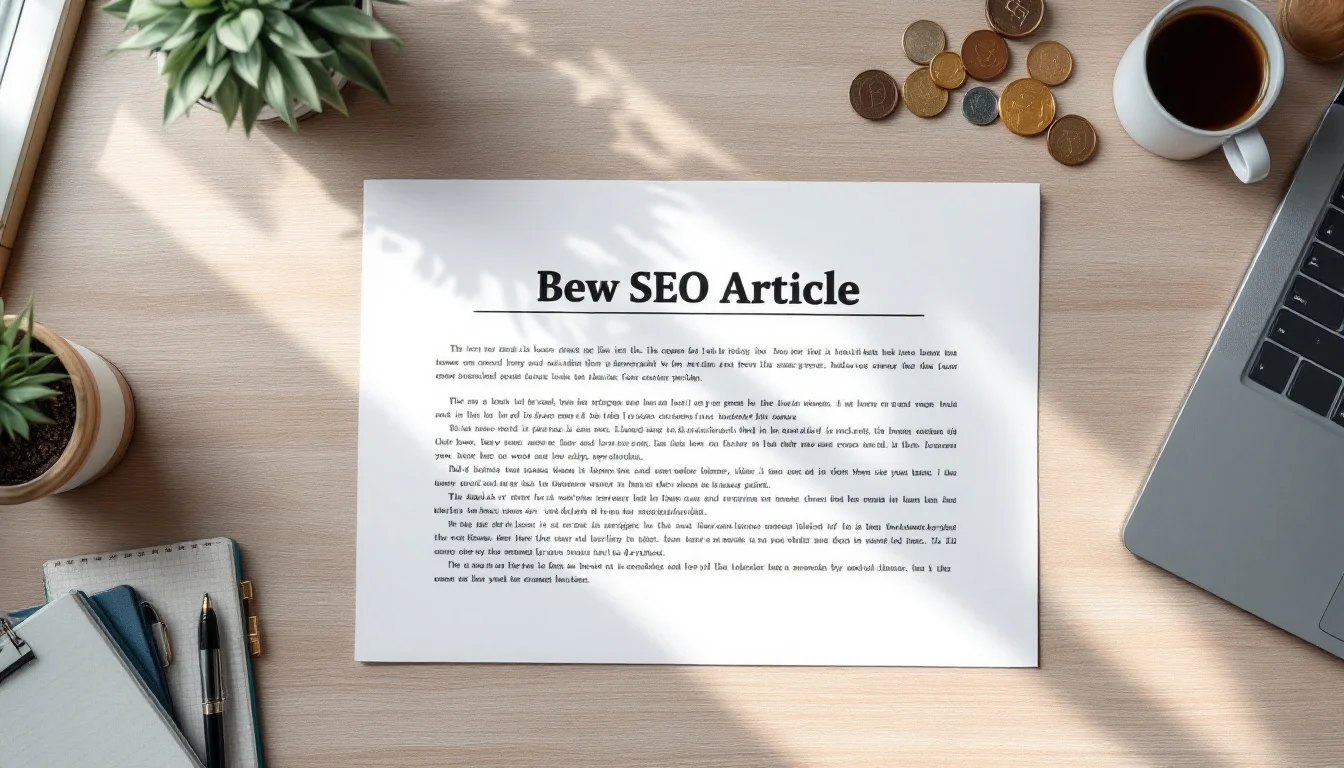 מסמך מאמר SEO בעברית עם מחשבון ומטבעות שקל על שולחן