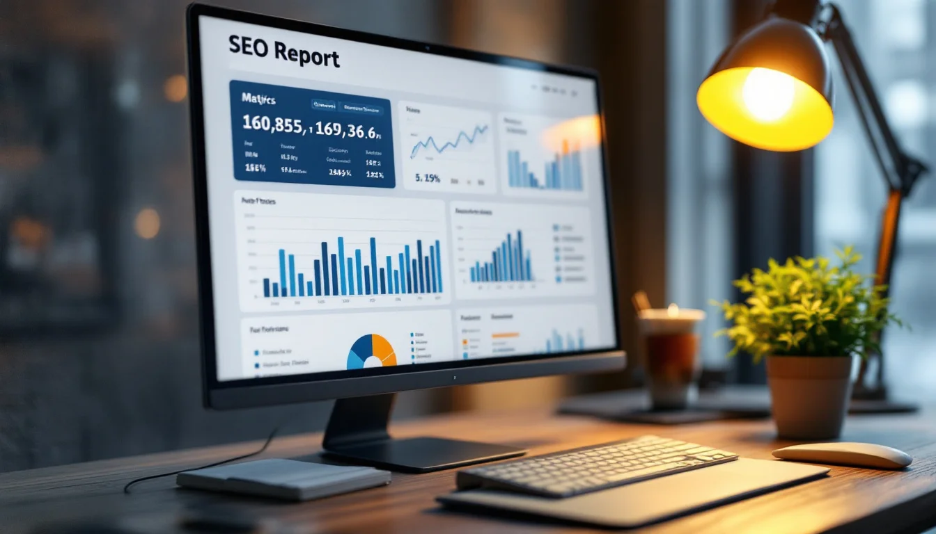 דוח SEO מקצועי עם גרפים ונתונים על מסך מחשב בסביבת משרד