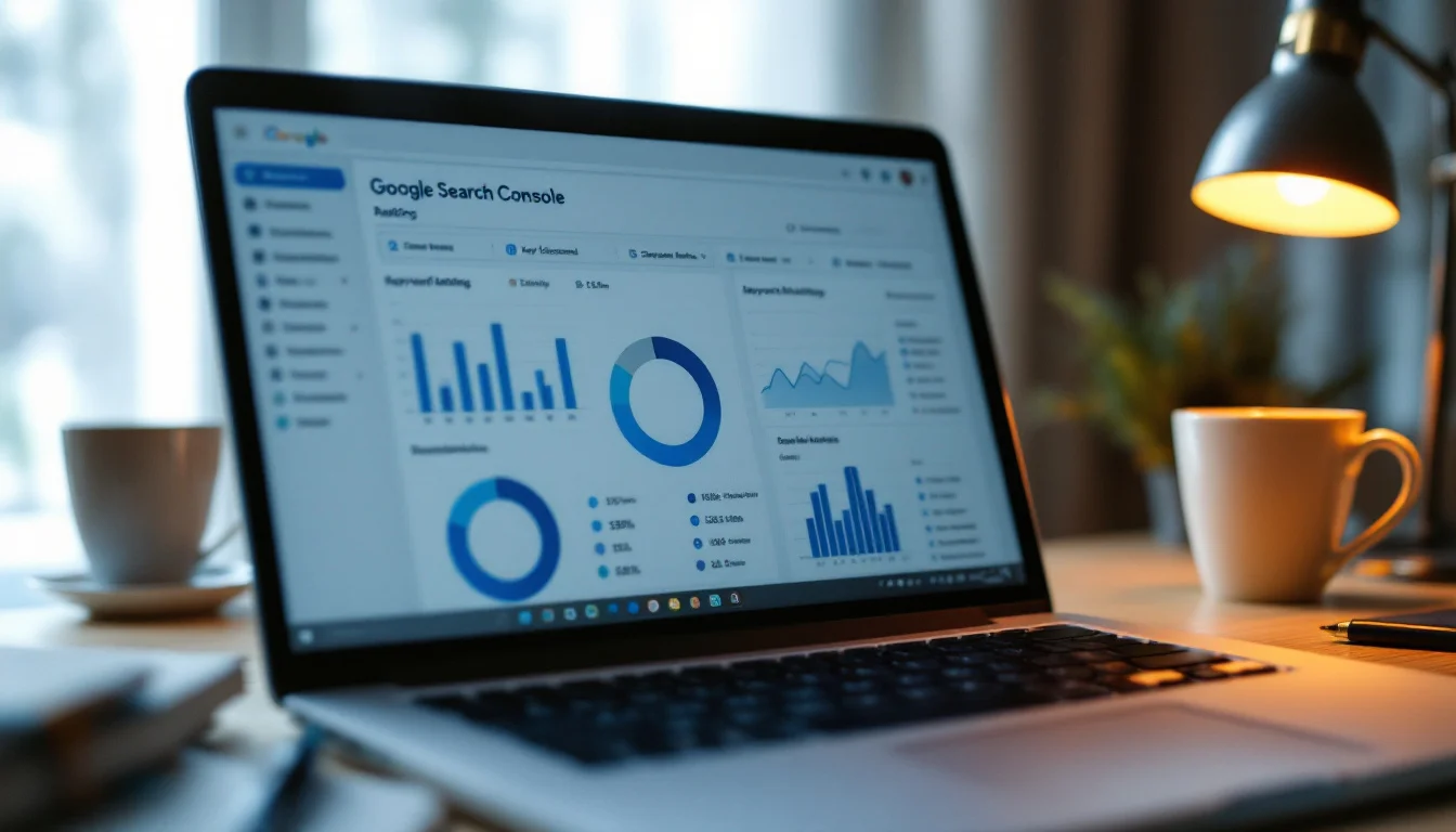 מסך מחשב המציג דירוגים בירידה בגוגל סרץ קונסול עם גרפים וניתוח נתונים